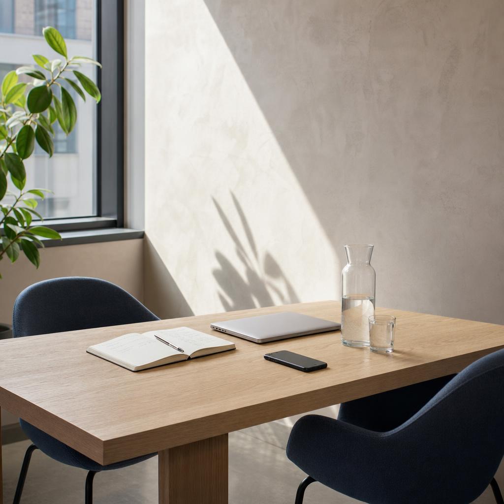 Table préparée pour un premier rendez-vous avec un prestataire en référencement