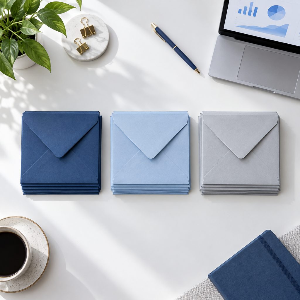 Trois piles d'enveloppes de teintes différentes représentant les abonnés actifs, tièdes et dormants