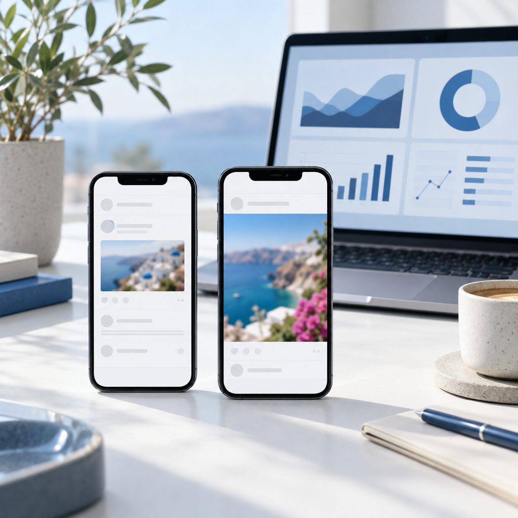 Comparaison entre une vignette d'article minuscule et une grande image immersive sur un écran de smartphone