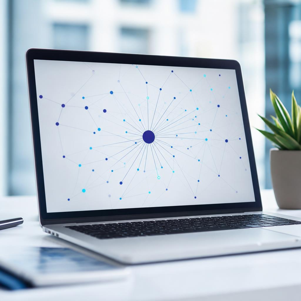 Écran affichant un graphe de sites reliés entre eux par des liens pointant vers un même point central