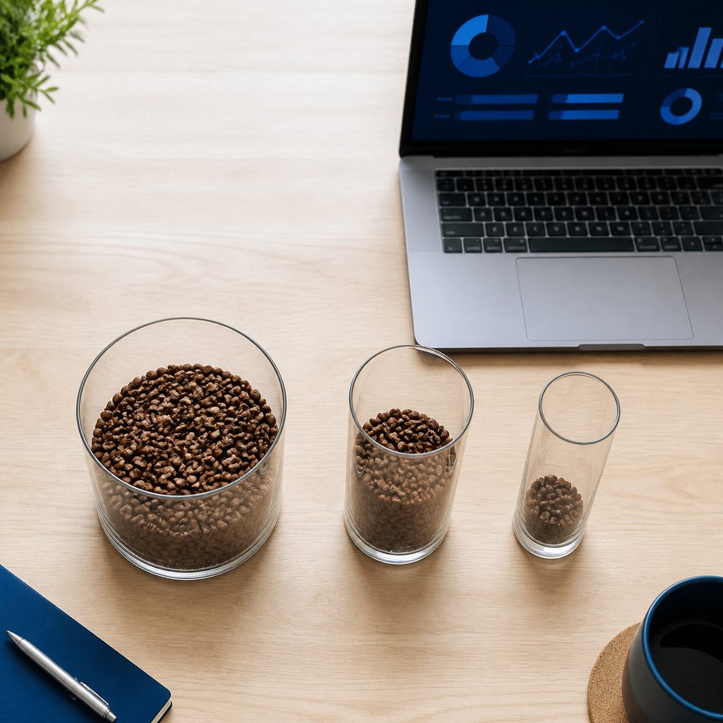 Trois récipients en verre de taille décroissante illustrant le rétrécissement du funnel marketing