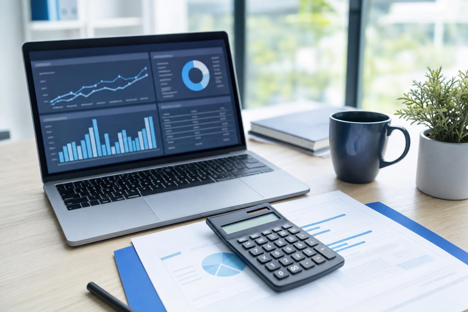 Calculatrice et devis posés sur un bureau, symbolisant le budget d'une prestation de référencement naturel